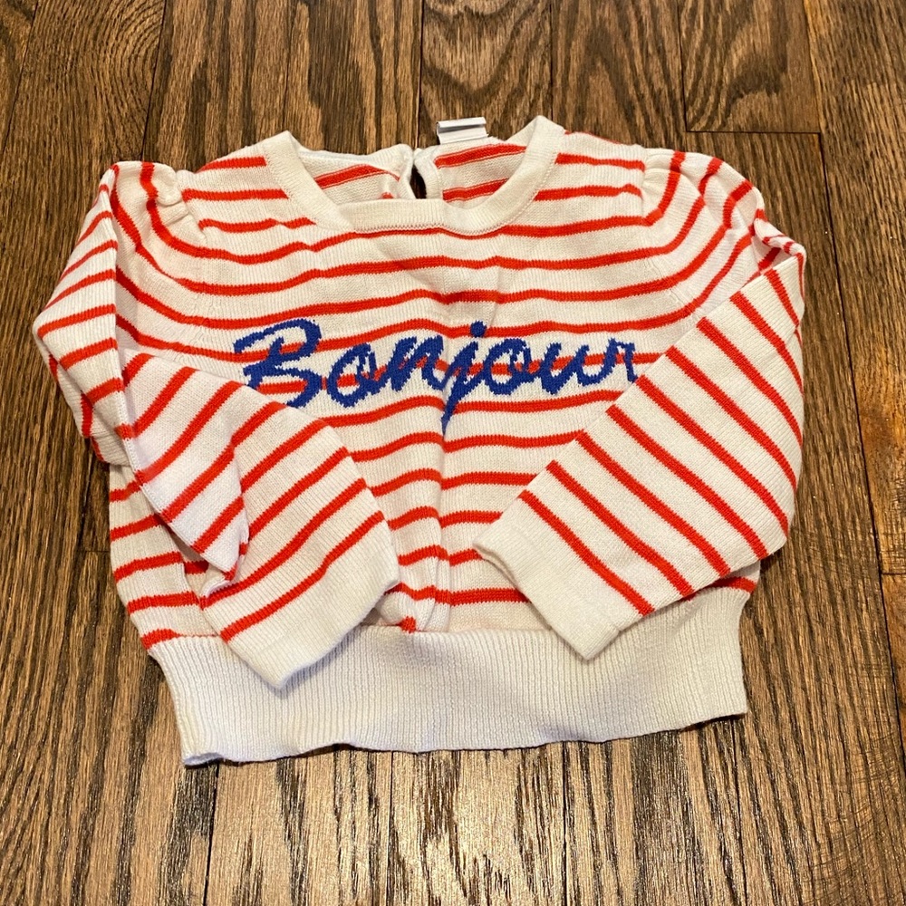 Janie & Jack Red Striped Bonjour Sweater - 12- 18 Months